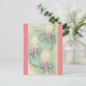 ヴィンテージピンクのクリスマスの幸せ シーズンポストカード (スタンド正面)