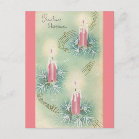 ヴィンテージピンクのクリスマスの幸せ シーズンポストカード (正面)