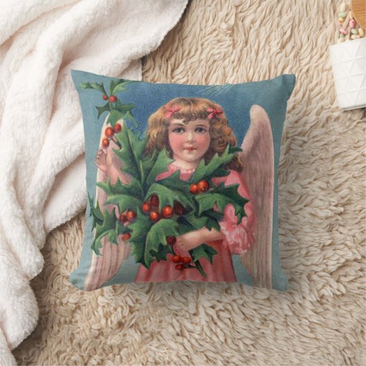 ヴィンテージピンクのクリスマスエンジェルの装飾の枕 クッション (ブランケット)