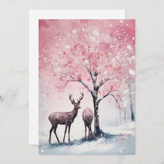 ヴィンテージピンクのクリスマスツリーのグリーティングカード シーズンカード (正面/裏面)