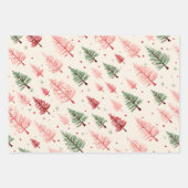 ヴィンテージピンクのクリスマスツリーミックス ラッピングペーパーシート (正面)