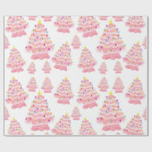 ヴィンテージピンクのクリスマスツリー懐かしい ラッピングペーパー (フラット)