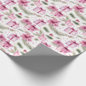 ヴィンテージピンクのクリスマスツリー&ギフトパターン ラッピングペーパー (角)