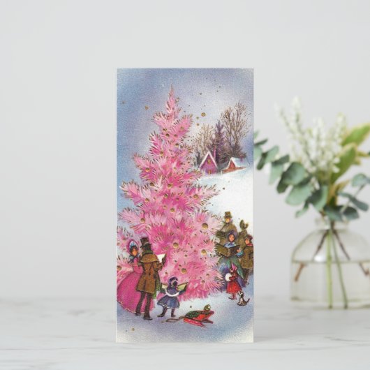 ヴィンテージピンクのクリスマスツリー シーズンカード (スタンド正面)