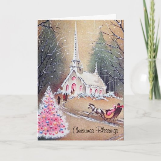 ヴィンテージピンクのクリスマスツリー |国教会 シーズンカード (正面)