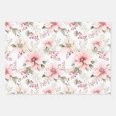 ヴィンテージピンクのクリスマス雪だるまと花 ラッピングペーパーシート (正面2)