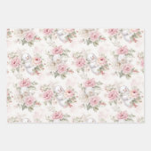 ヴィンテージピンクのクリスマス雪だるまと花 ラッピングペーパーシート (正面)