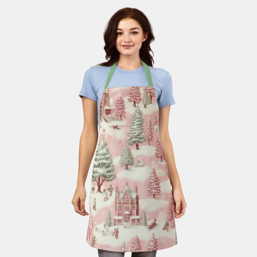 ヴィンテージピンクのクリスマス エプロン (着用した状態)