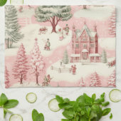 ヴィンテージピンクのクリスマス キッチンタオル (折り畳み)