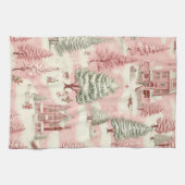 ヴィンテージピンクのクリスマス キッチンタオル (横)