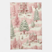 ヴィンテージピンクのクリスマス キッチンタオル (縦)