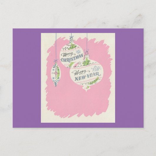 ヴィンテージピンクのクリスマス シーズンポストカード (正面)