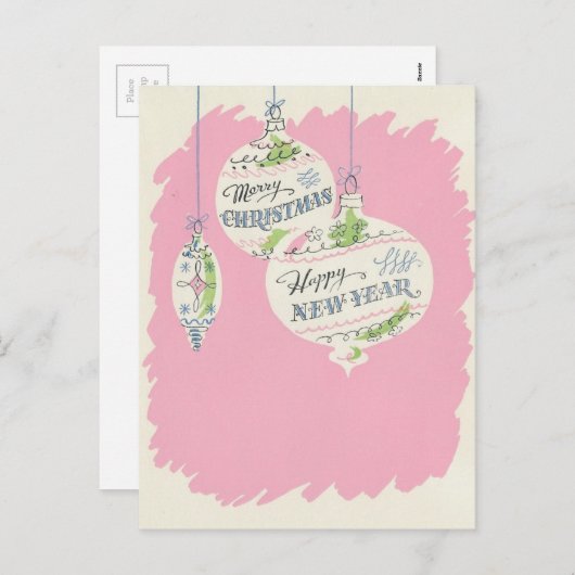ヴィンテージピンクのクリスマス シーズンポストカード (正面/裏面)