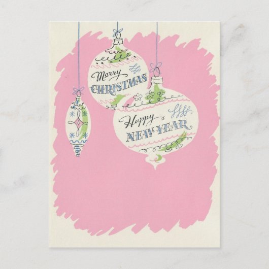 ヴィンテージピンクのクリスマス シーズンポストカード (正面)