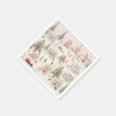 ヴィンテージピンクのクリスマス スタンダードカクテルナプキン (角)