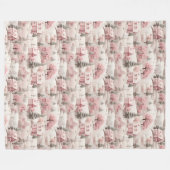 ヴィンテージピンクのクリスマス フリースブランケット (正面(横))