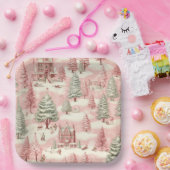 ヴィンテージピンクのクリスマス ペーパープレート (パーティー)