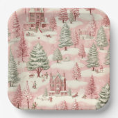 ヴィンテージピンクのクリスマス ペーパープレート (正面)