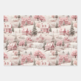 ヴィンテージピンクのクリスマス ラッピングペーパーシート