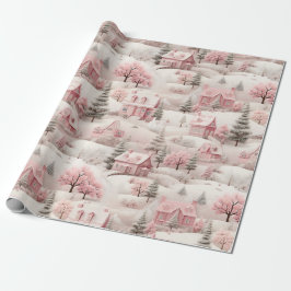 ヴィンテージピンクのクリスマス ラッピングペーパー