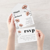 ヴィンテージピンクのケシの花のフローラ オールインワン招待状 (貼ってはがせる)