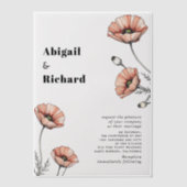 ヴィンテージピンクのケシの花のフローラ ベラム紙招待状 (正面)