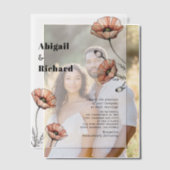 ヴィンテージピンクのケシの花のフローラ ベラム紙招待状 (オフセット (カップル))