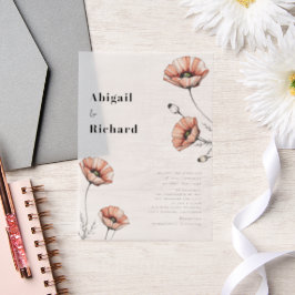 ヴィンテージピンクのケシの花のフローラ ベラム紙招待状