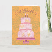 ヴィンテージピンクのケーキ「But First Cake」 カード (正面)