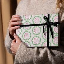 ヴィンテージピンクのサンタで緑のリースクリスマス