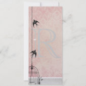 ヴィンテージピンクのダマスク鳥かご Save the Date 招待状 (裏面)