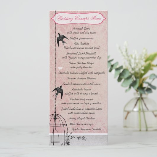 ヴィンテージピンクのダマスク鳥かご　Save the Date 招待状 (スタンド正面)