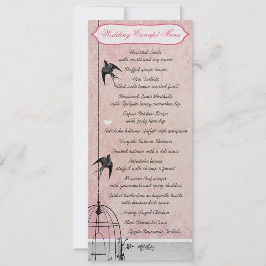 ヴィンテージピンクのダマスク鳥かご Save the Date 招待状 (正面)