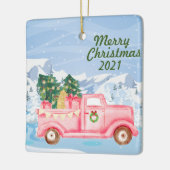 ヴィンテージピンクのトラックのクリスマス装飾 セラミックオーナメント (左)