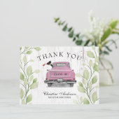 ヴィンテージピンクのトラックの緑の素朴卒業 サンキューカード (スタンド正面)