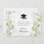 ヴィンテージピンクのトラックの緑の素朴卒業 サンキューカード (裏面)