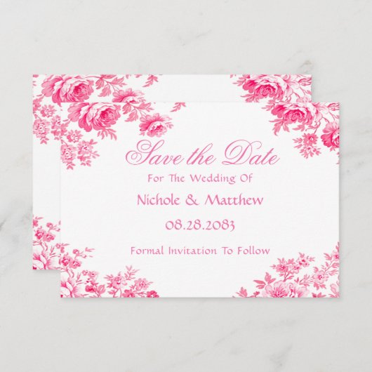 ヴィンテージピンクのトワ結婚イル花 セーブザデート (正面/裏面)
