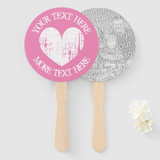 ヴィンテージピンクのハート結婚式のフォトハンドファン ハンドファン (正面&裏面)