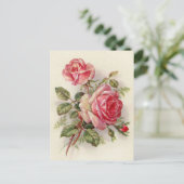 ヴィンテージピンクのバラかわいい葉書 ポストカード (スタンド正面)