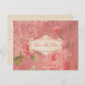 ヴィンテージピンクのバラが日付を保存 案内ポストカード (正面/裏面)