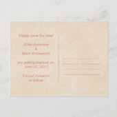 ヴィンテージピンクのバラが日付を保存 案内ポストカード (裏面)