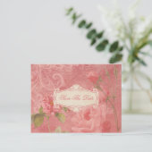 ヴィンテージピンクのバラが日付を保存 案内ポストカード (スタンド正面)