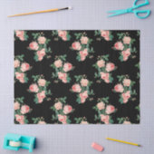 ヴィンテージピンクのバラが黒のデクページ 薄葉紙 (クラフト)