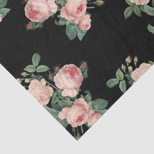 ヴィンテージピンクのバラが黒のデクページ 薄葉紙 (詳細)