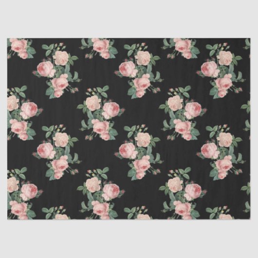 ヴィンテージピンクのバラが黒のデクページ 薄葉紙 (正面)