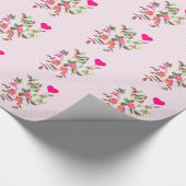 ヴィンテージピンクのバラとハート ラッピングペーパー (角)