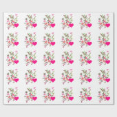 ヴィンテージピンクのバラとハート ラッピングペーパー (フラット)