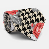 ヴィンテージピンクのバラとパタ千鳥格子のーン ネクタイ (ロール)