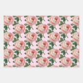 ヴィンテージピンクのバラとピンクのストライプ　3枚セット ラッピングペーパーシート (正面3)