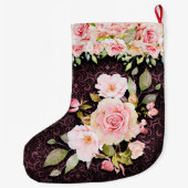 ヴィンテージピンクのバラとレース ラージクリスマスストッキング (裏面)